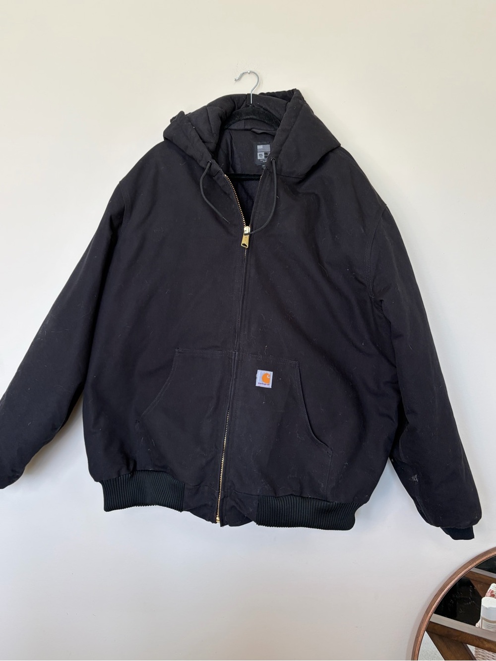 Carhartt XXL Black Hooded quilted  Zip Work Jacket with Gold Zipper
